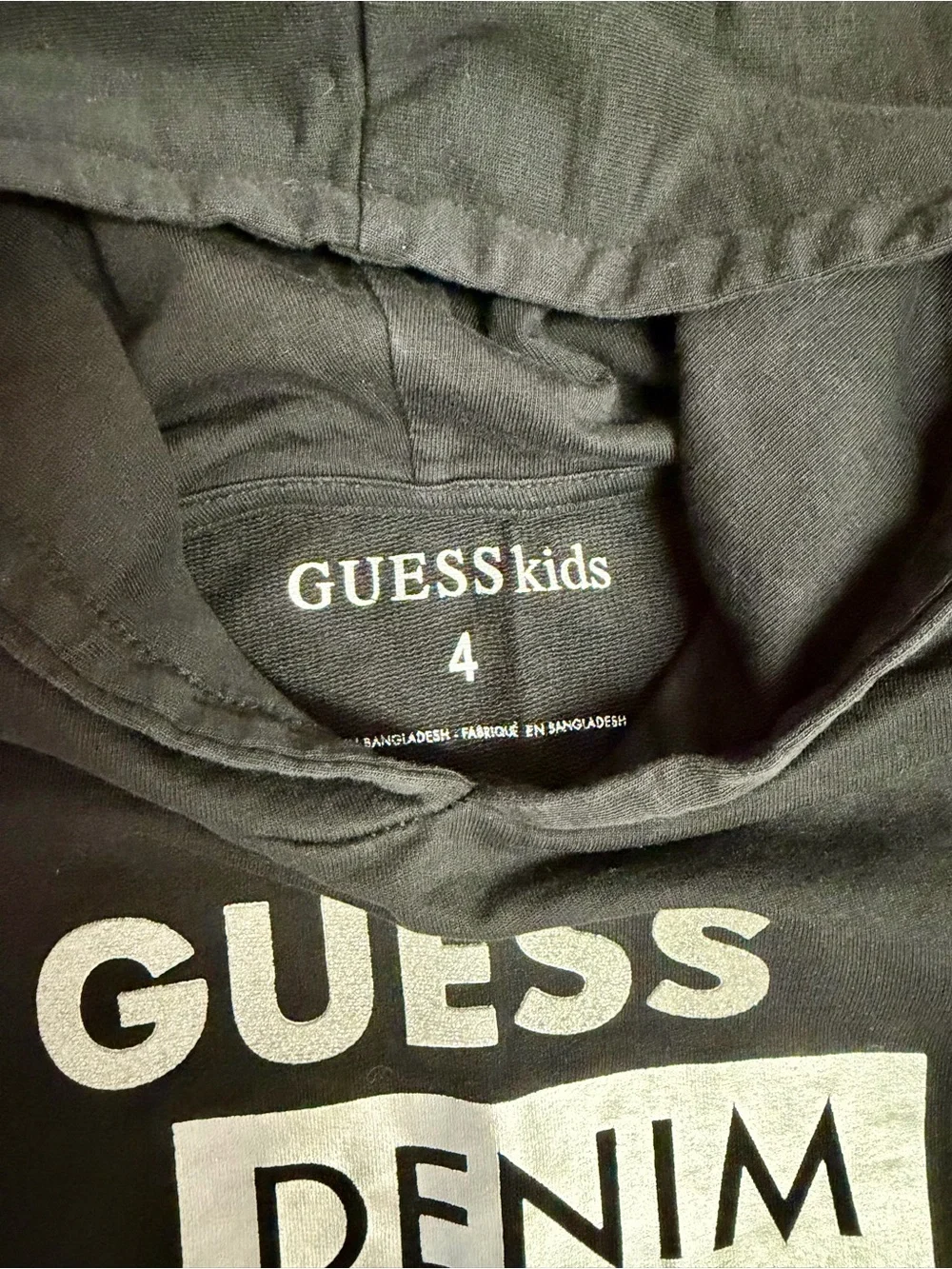 Guess Kids Denim Logo Hoodie Dress Girls Size 4 Black Short Sleeve